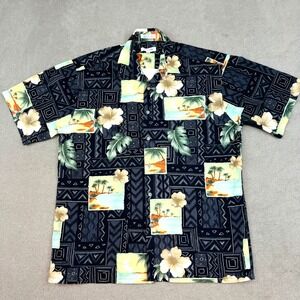 Vintage Pierre Cardin Mens Size Medium Hawaiian Camp Collar 100% Cotton Tropical